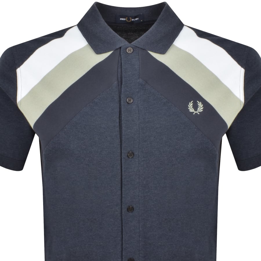 Image number 2 for Fred Perry Striped Panel Polo T Shirt Navy