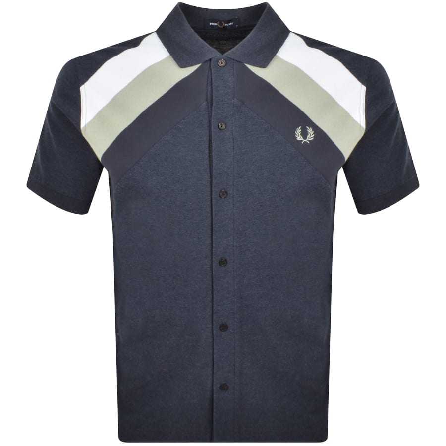 Image number 1 for Fred Perry Striped Panel Polo T Shirt Navy