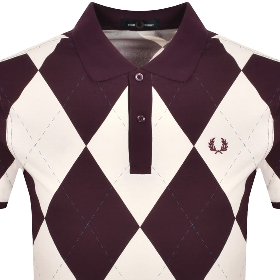 Image number 2 for Fred Perry Argyle Print Polo T Shirt Ecru