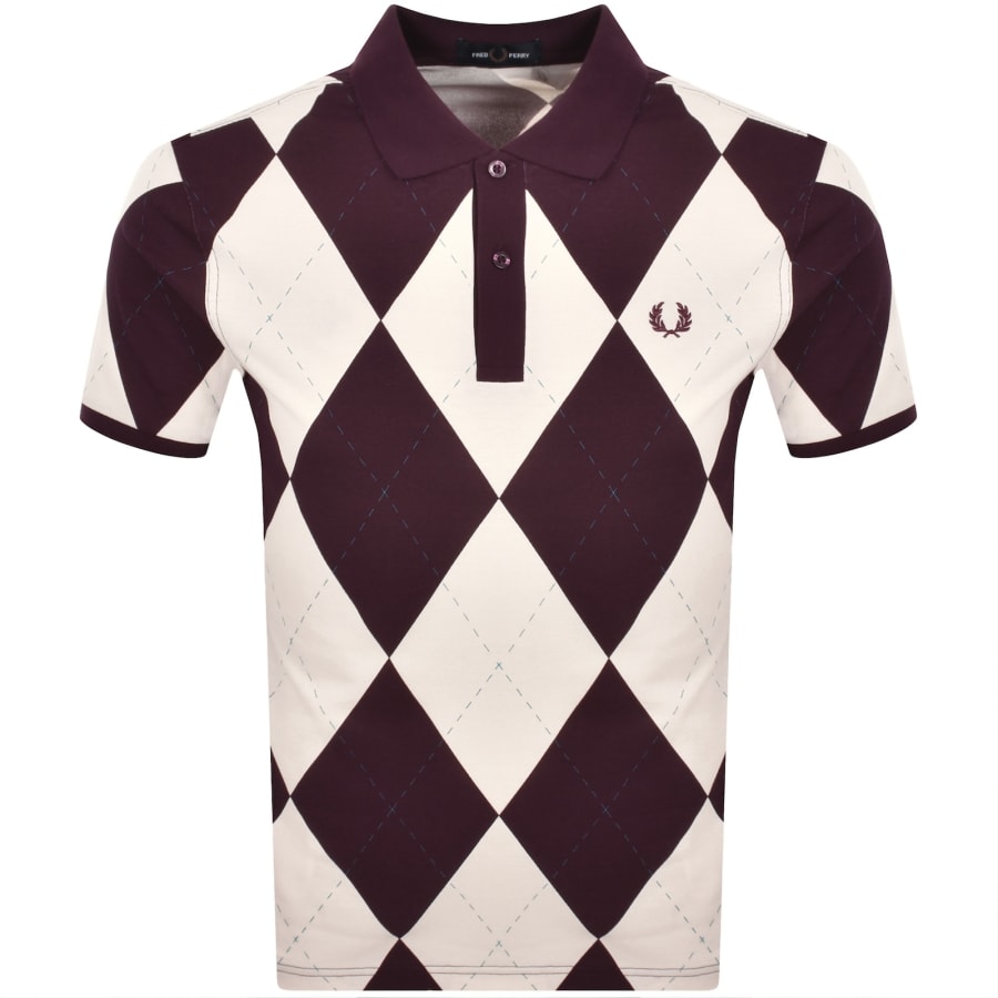 Image number 1 for Fred Perry Argyle Print Polo T Shirt Ecru