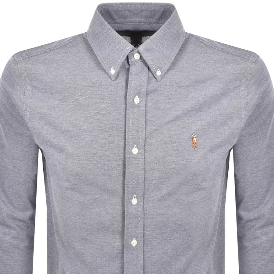 Image number 2 for Ralph Lauren Knit Oxford Long Sleeved Shirt Navy