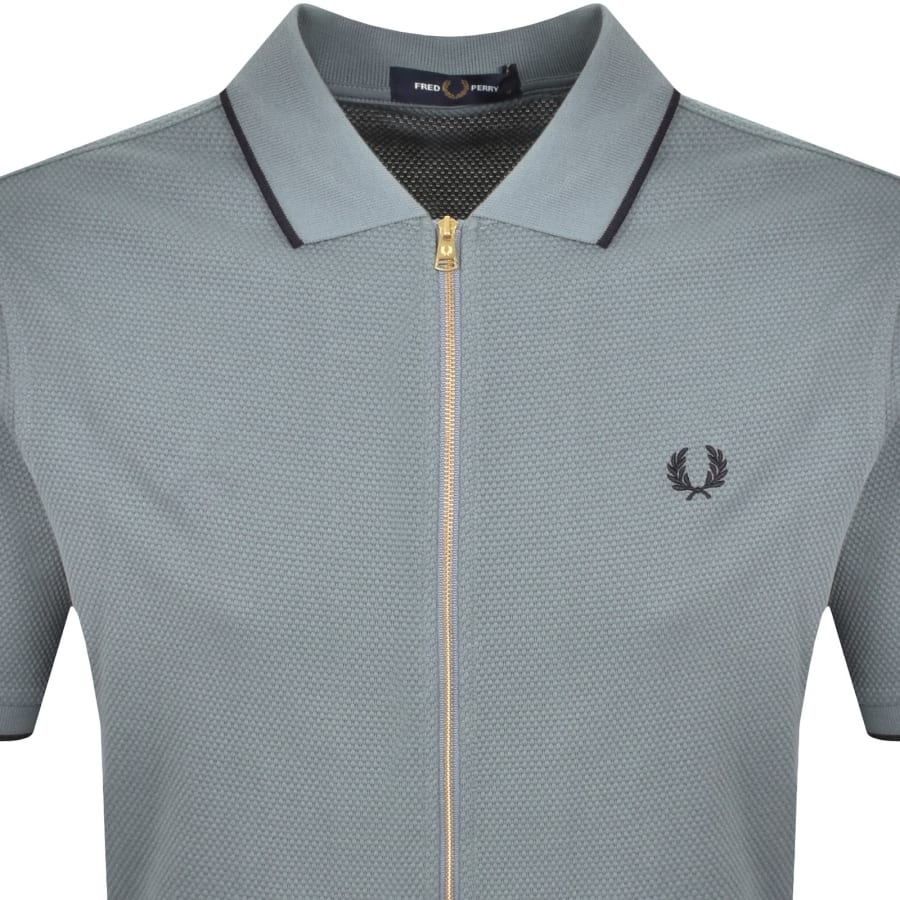 Image number 2 for Fred Perry Textured Zip Through Polo Blue