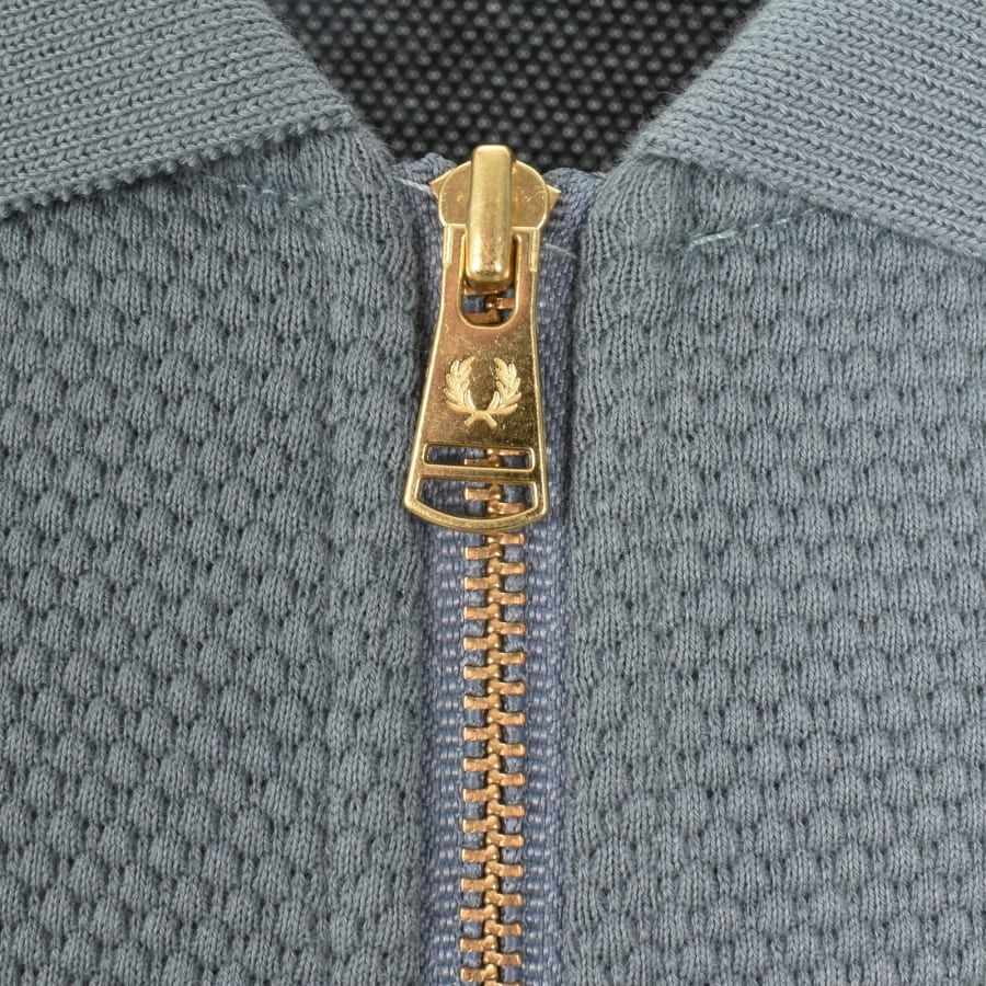 Image number 4 for Fred Perry Textured Zip Through Polo Blue