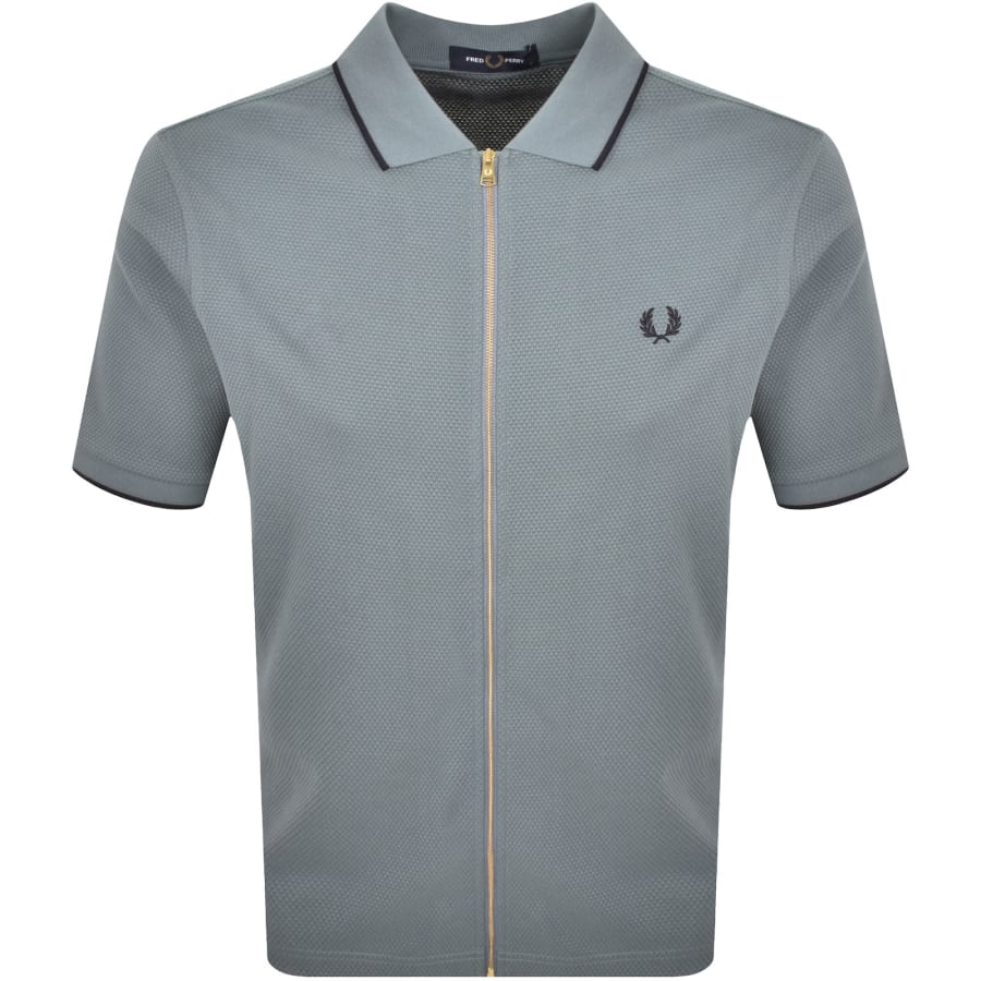 Image number 1 for Fred Perry Textured Zip Through Polo Blue