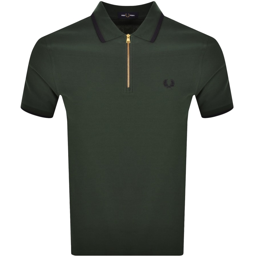 Image number 1 for Fred Perry Zip Neck Crepe Polo T Shirt Green