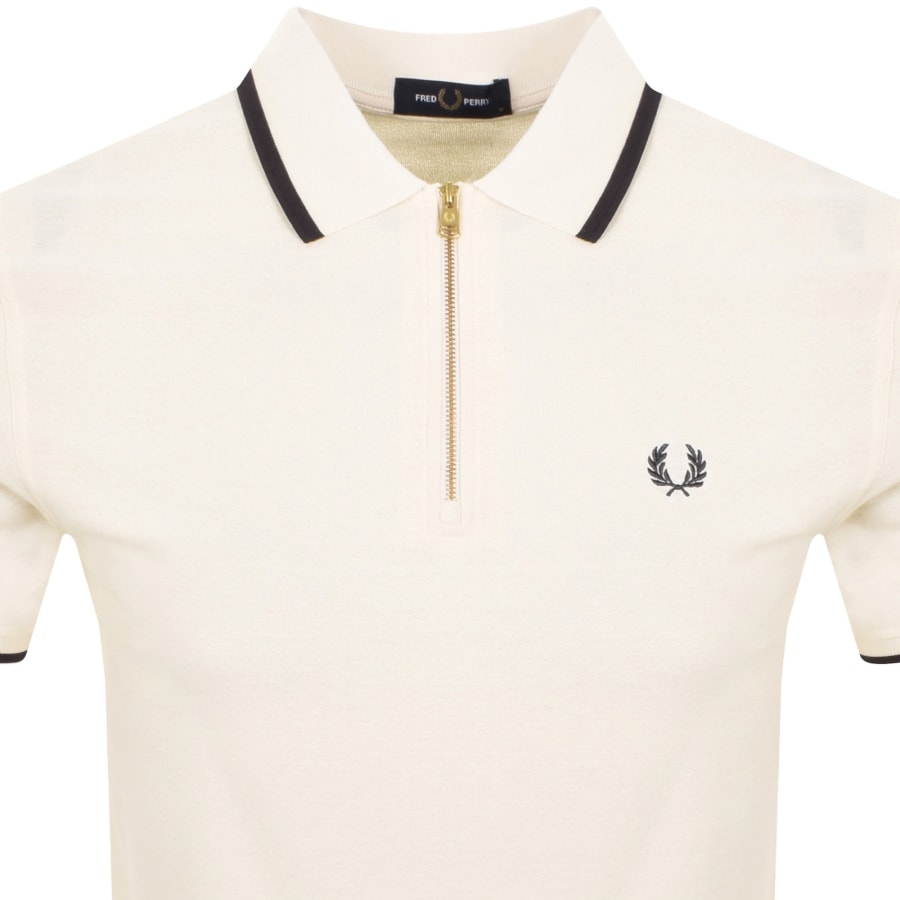 Image number 2 for Fred Perry Zip Neck Crepe Polo T Shirt Ecru