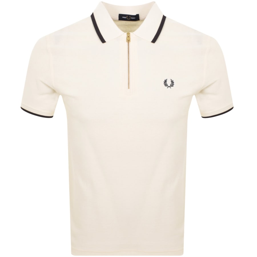 Image number 1 for Fred Perry Zip Neck Crepe Polo T Shirt Ecru