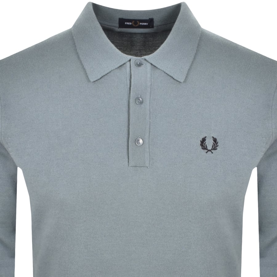 Image number 2 for Fred Perry Long Sleeve Knit Polo Stockport Blue