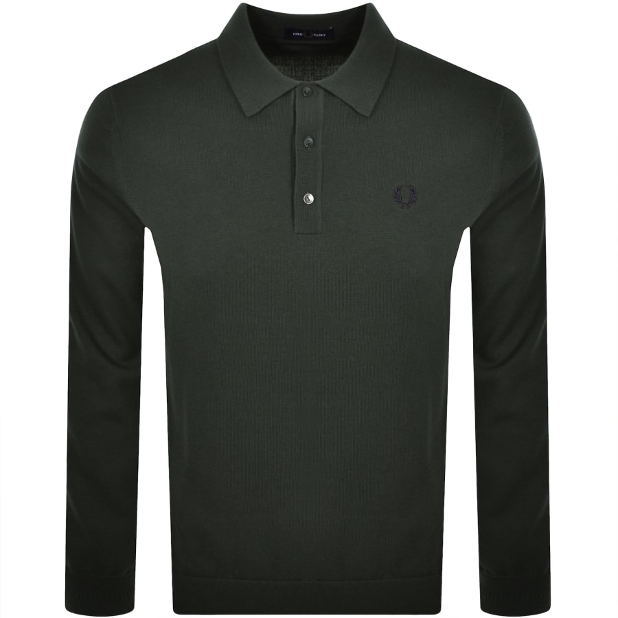 Image number 1 for Fred Perry Long Sleeve Knit Polo Court Green