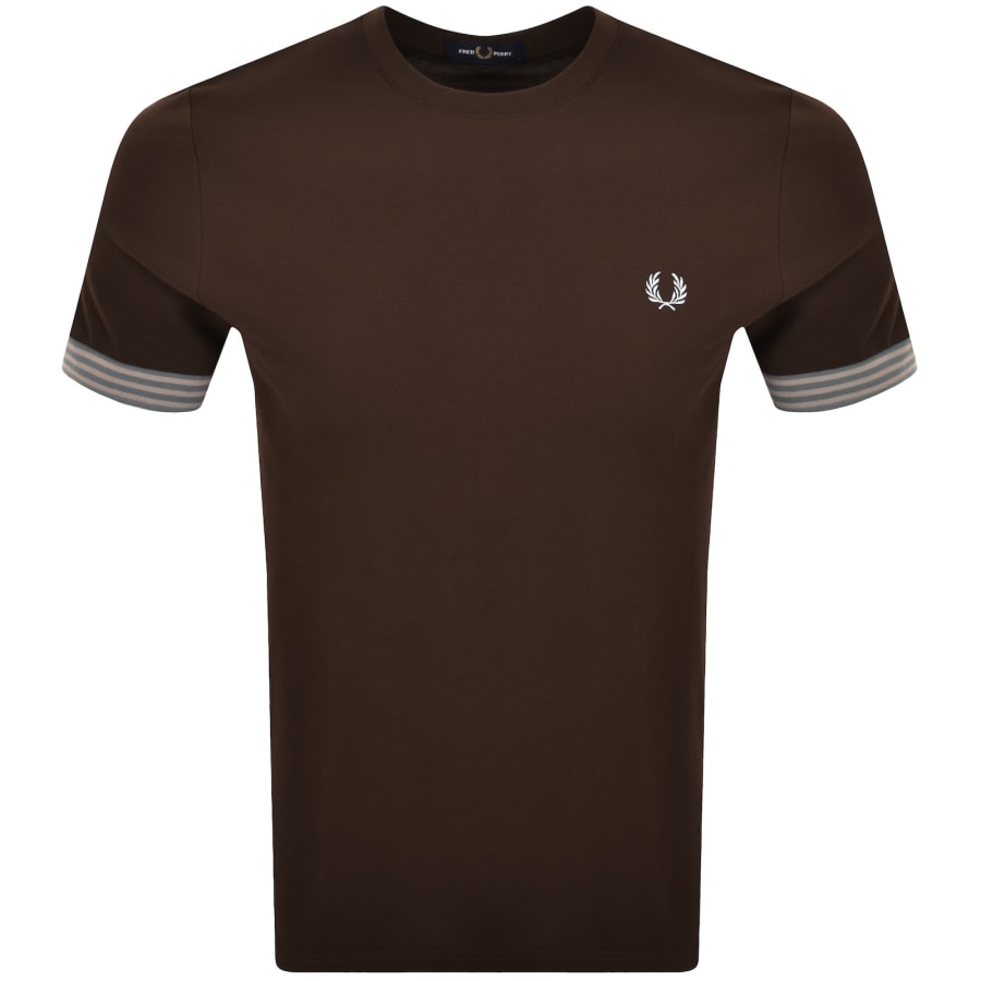 Image number 1 for Fred Perry Striped Cuff T Shirt Brown