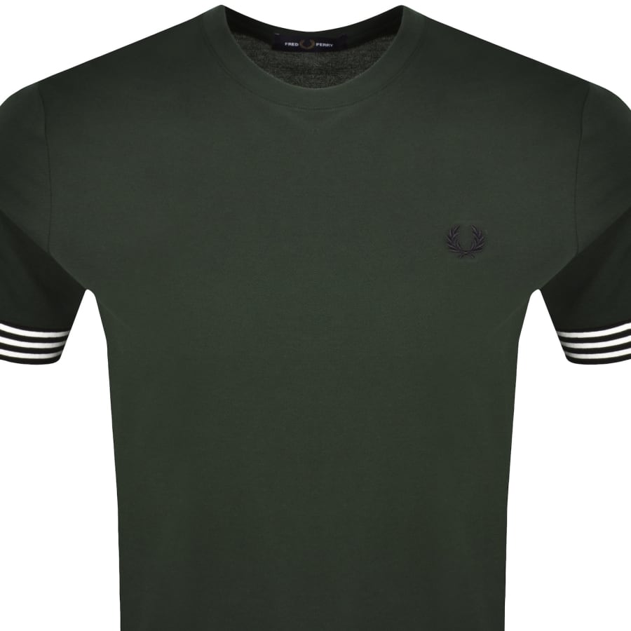 Image number 2 for Fred Perry Striped Cuff T Shirt Court Green