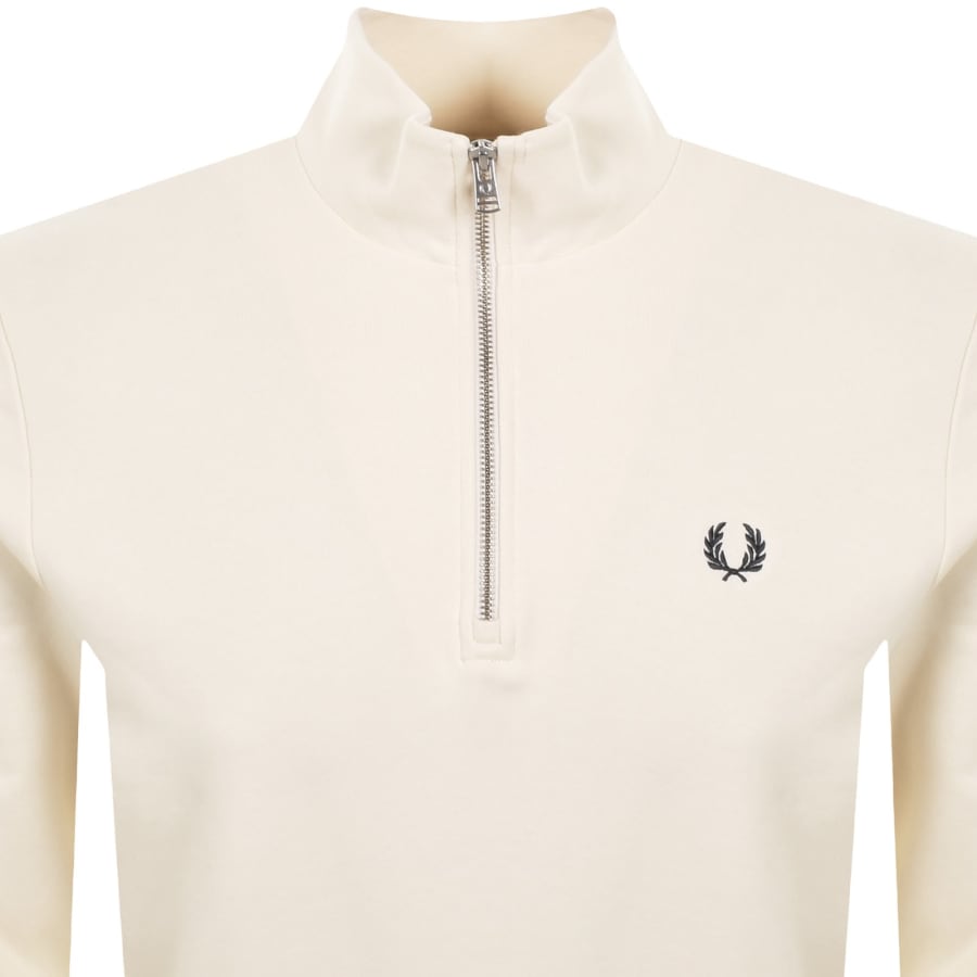 Image number 2 for Fred Perry Half Zip Sweatshirt Ecru