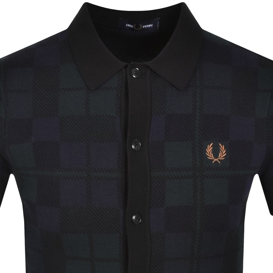 Image number 2 for Fred Perry Tartan Knit Polo T Shirt Black