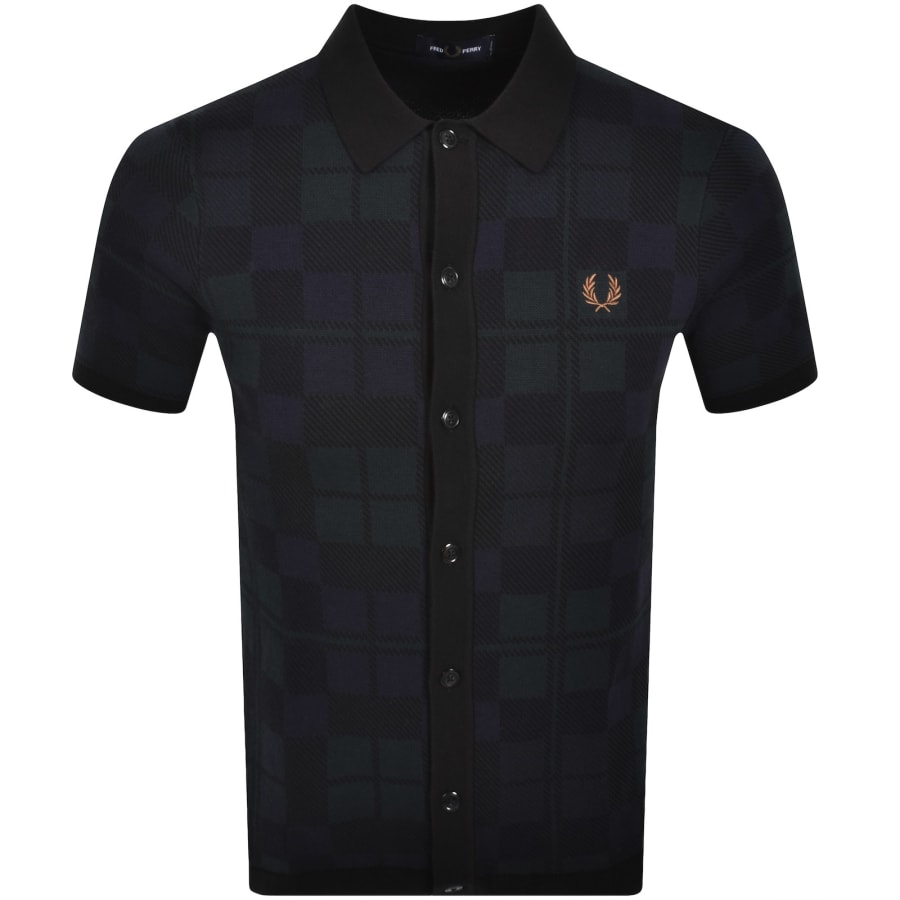 Image number 1 for Fred Perry Tartan Knit Polo T Shirt Black