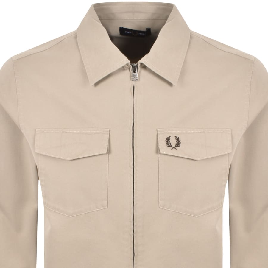 Image number 2 for Fred Perry Twill Zip Through Overshirt Warm Oat