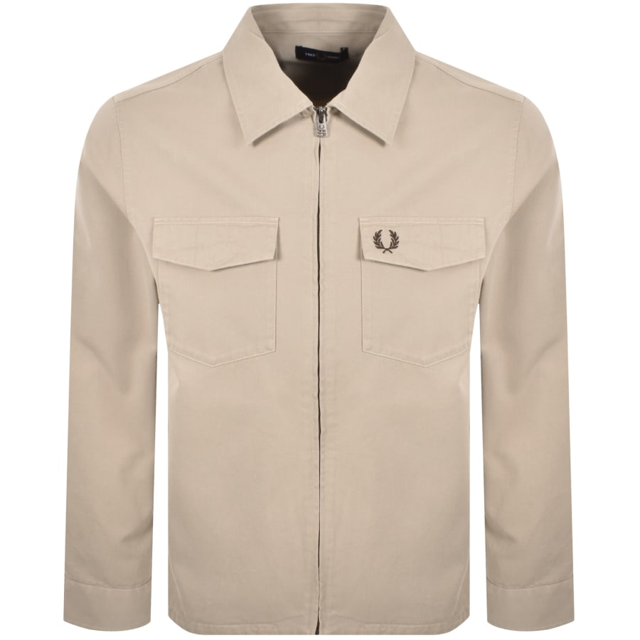 Image number 1 for Fred Perry Twill Zip Through Overshirt Warm Oat