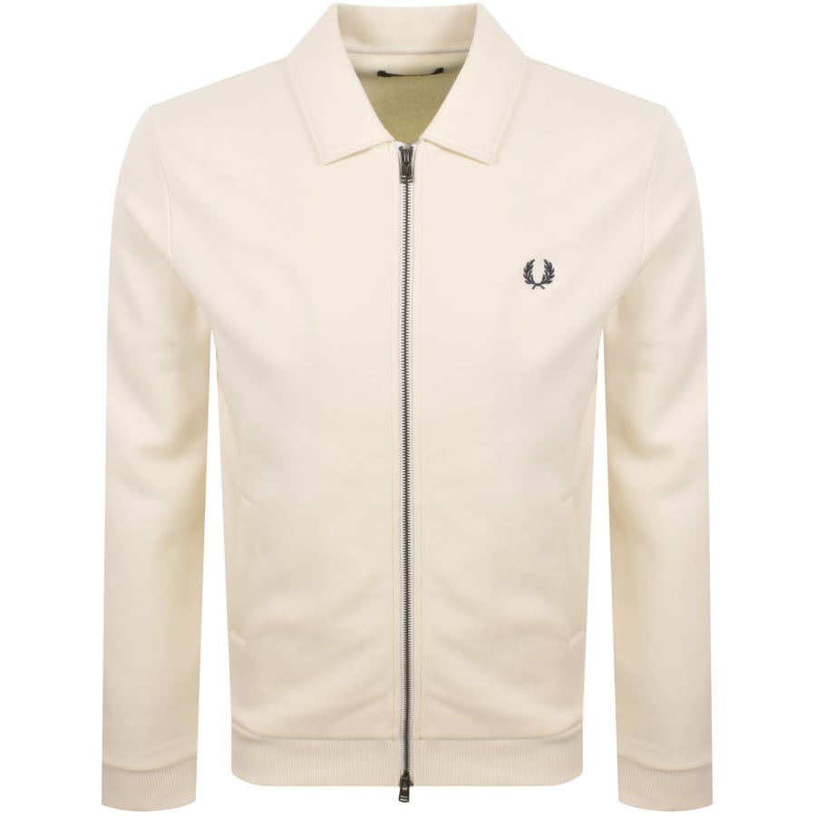 Image number 1 for Fred Perry Zip Through Collared Sweatshirt Ecru