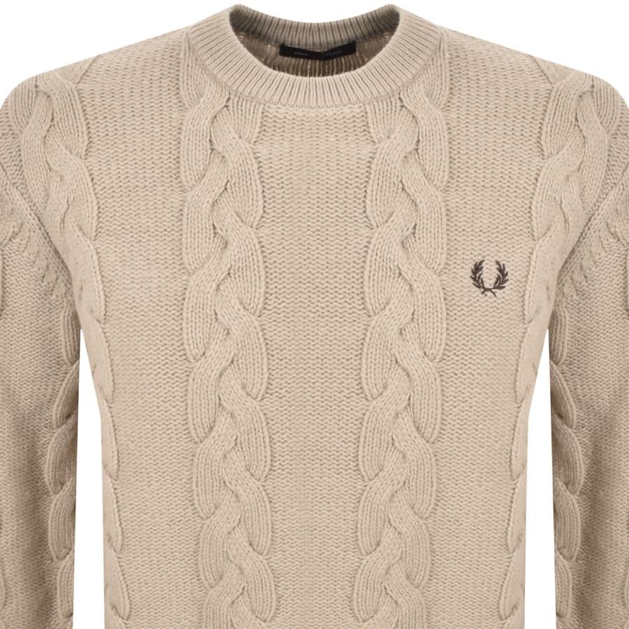 Image number 2 for Fred Perry Chunky Cable Knit Jumper Warm Oat