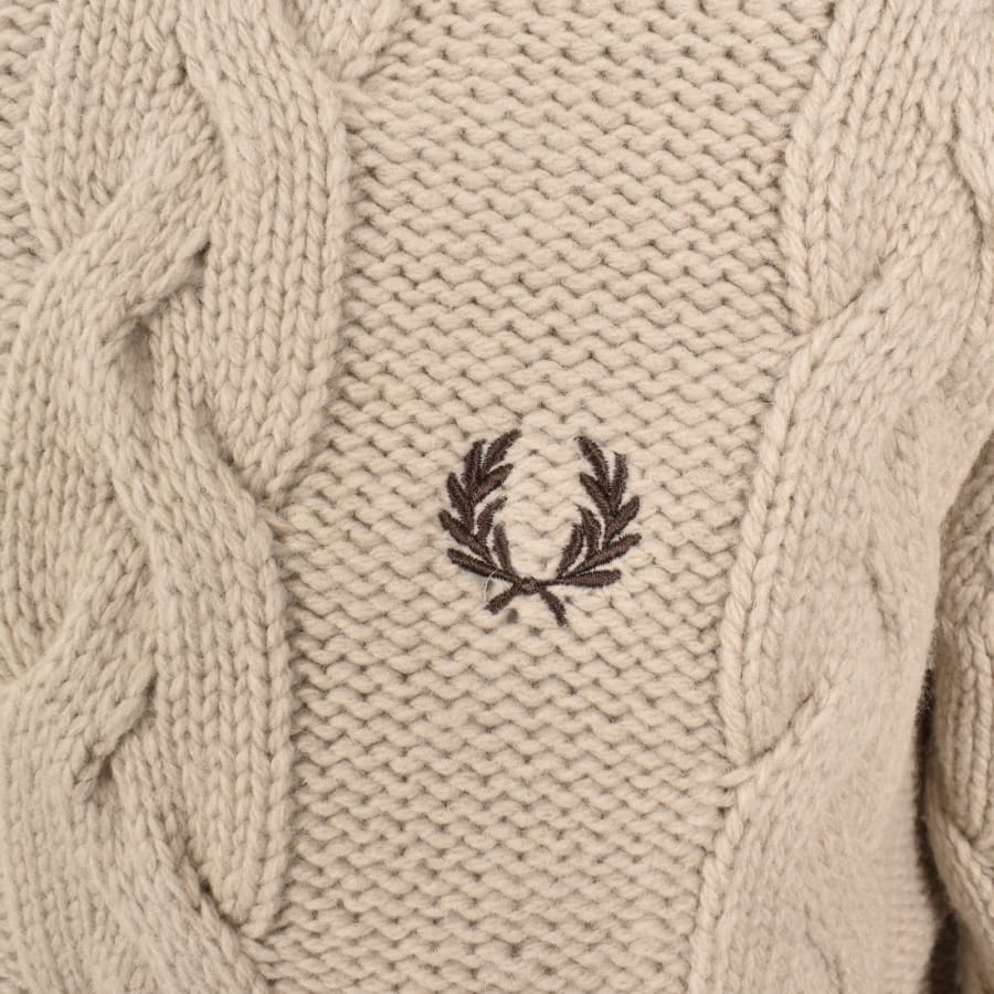 Image number 3 for Fred Perry Chunky Cable Knit Jumper Warm Oat