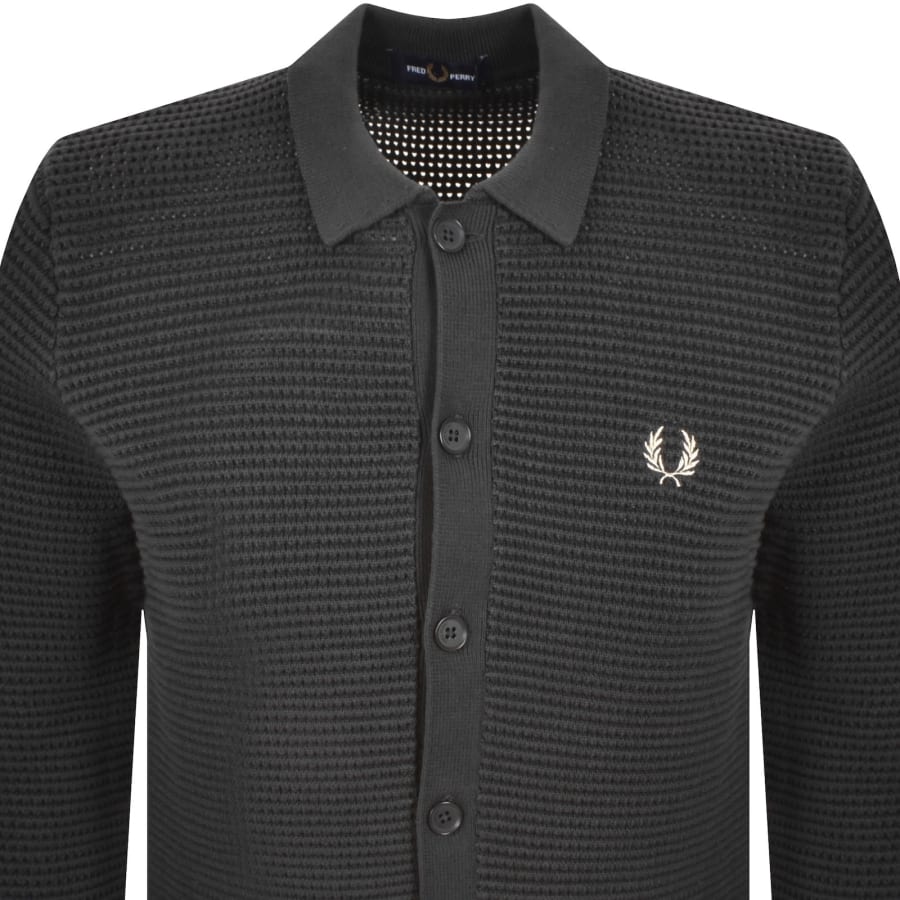 Image number 2 for Fred Perry Pointelle Cardigan Anchor Grey