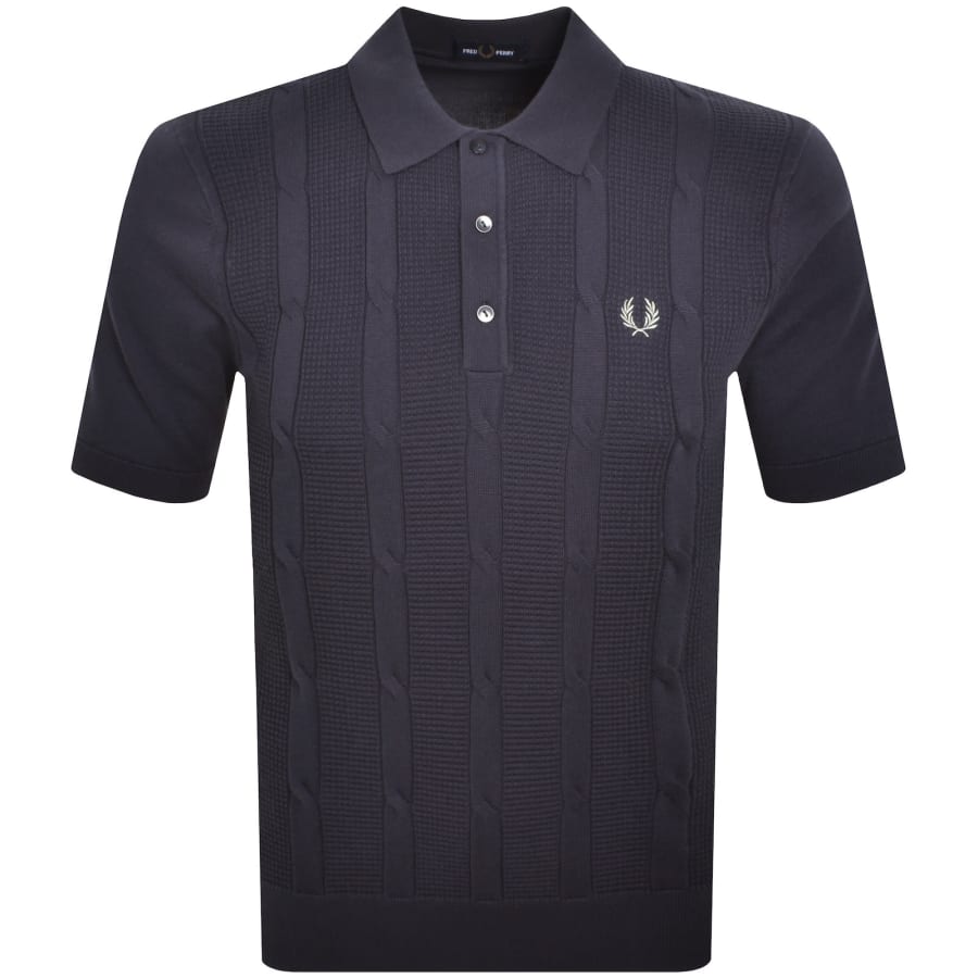 Image number 1 for Fred Perry Cable Knit Polo T Shirt Navy