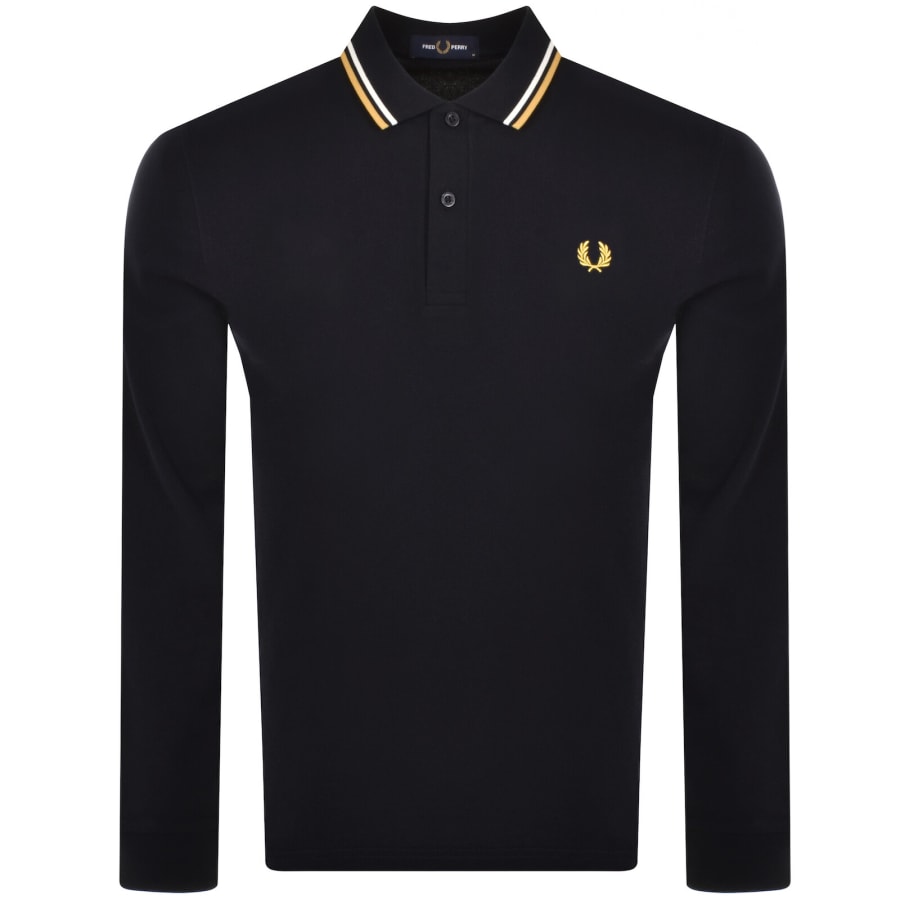 Image number 1 for Fred Perry Long Sleeved Polo T Shirt Navy