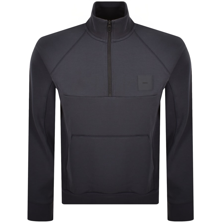Image number 1 for BOSS Sweat Rib Quarter Zip Sweatshirt Navy