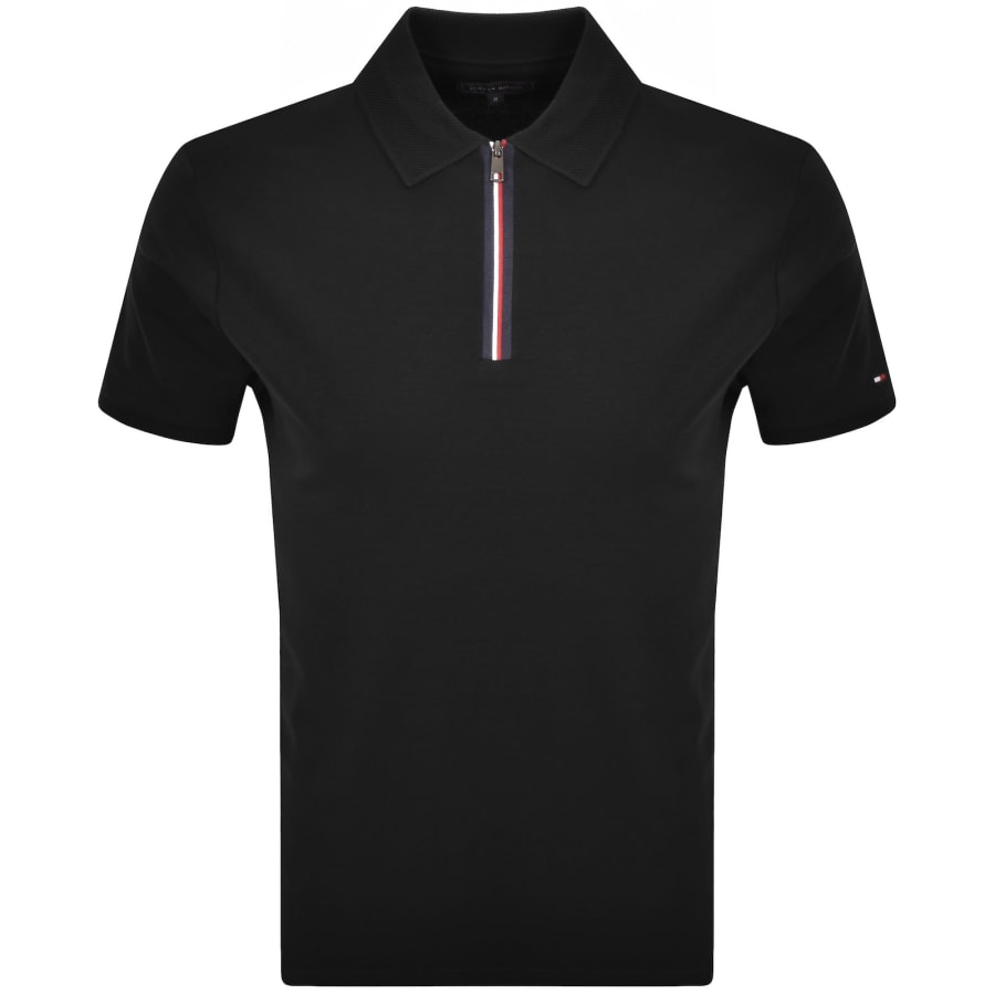 Image number 1 for Tommy Hilfiger Interlock Zip Polo T Shirt Black