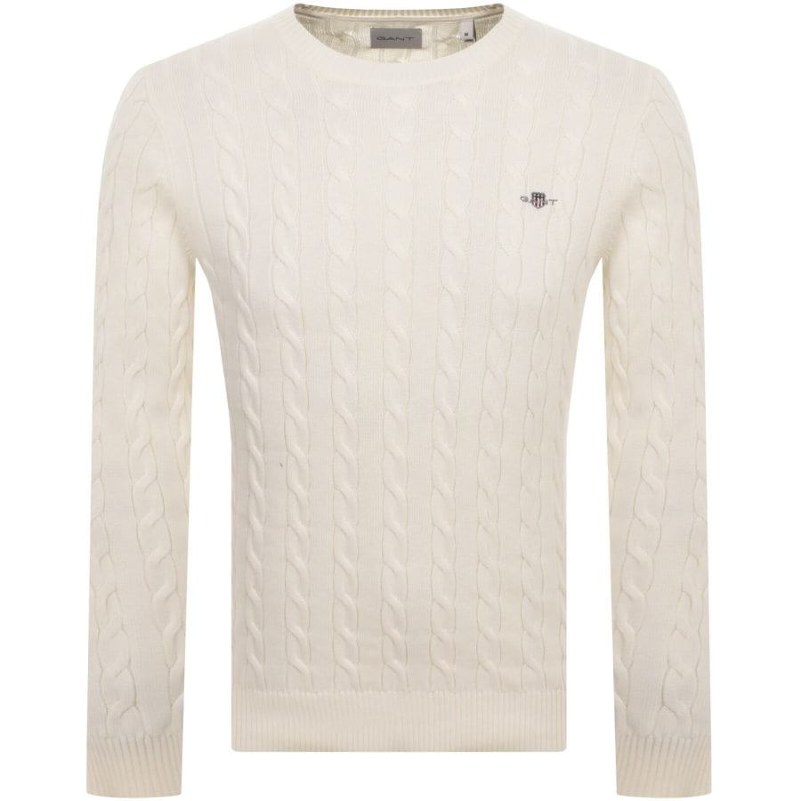 Image number 1 for Gant Classic Cotton Cable Knit Jumper Cream