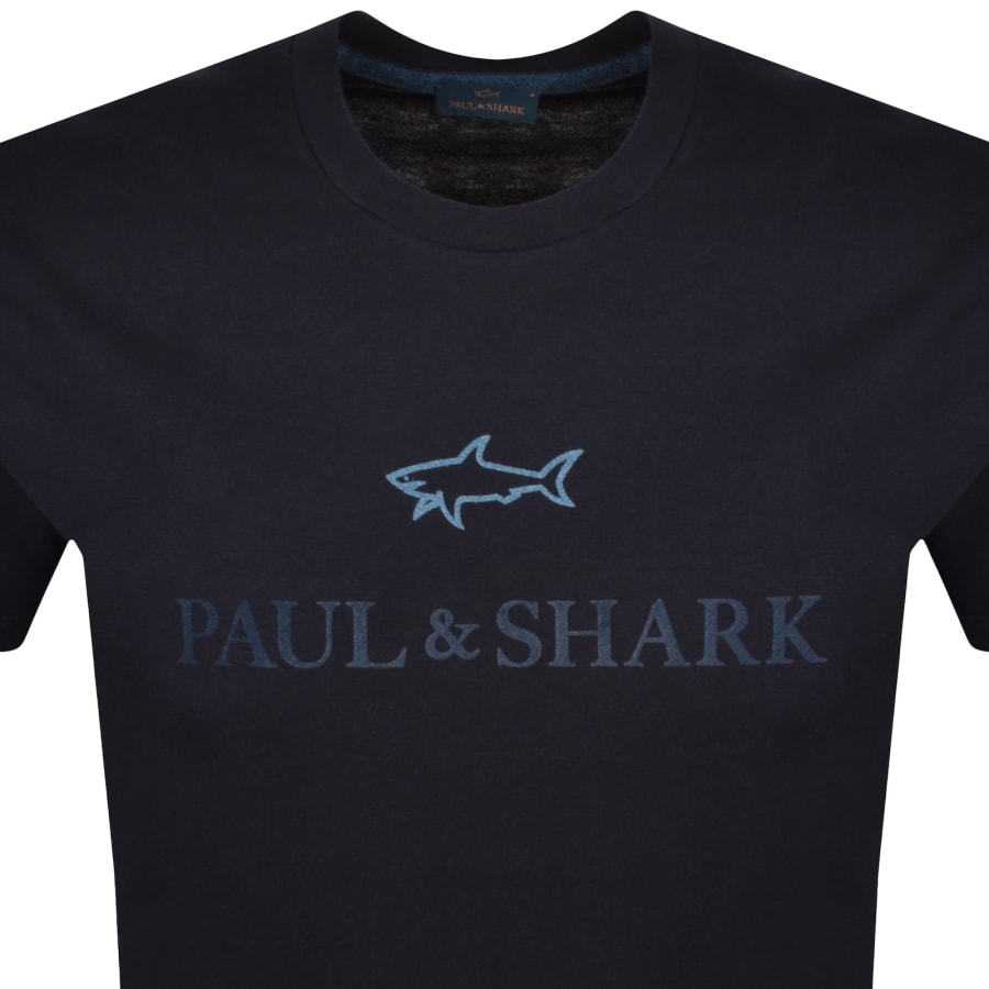 Image number 2 for Paul And Shark Printed Logo T Shirt Navy Blue
