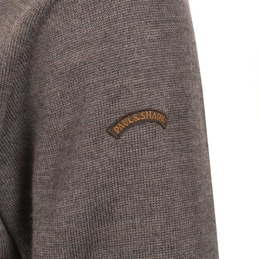 Image number 4 for Paul And Shark Moon Badge Knit Jumper Brown