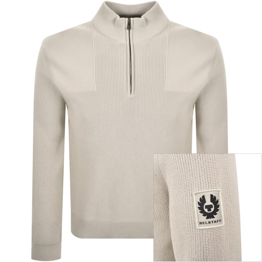Image number 1 for Belstaff Commander Quarter Zip Jumper Cream