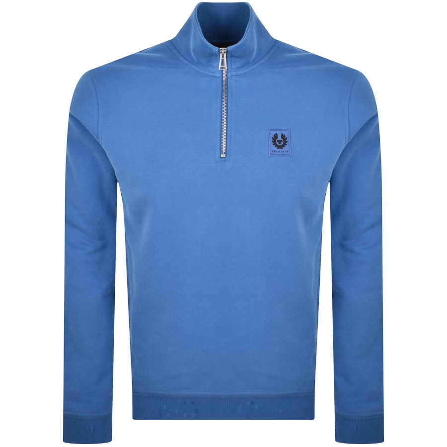 Image number 1 for Belstaff Quarter Zip Sweatshirt Marine Blue