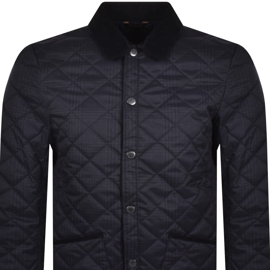 Image number 2 for Barbour Checked Liddesdale Quilted Jacket Navy