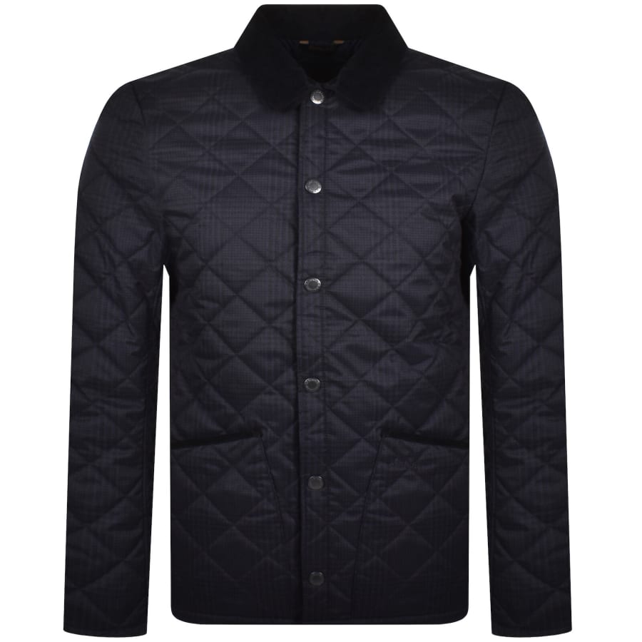 Image number 1 for Barbour Checked Liddesdale Quilted Jacket Navy