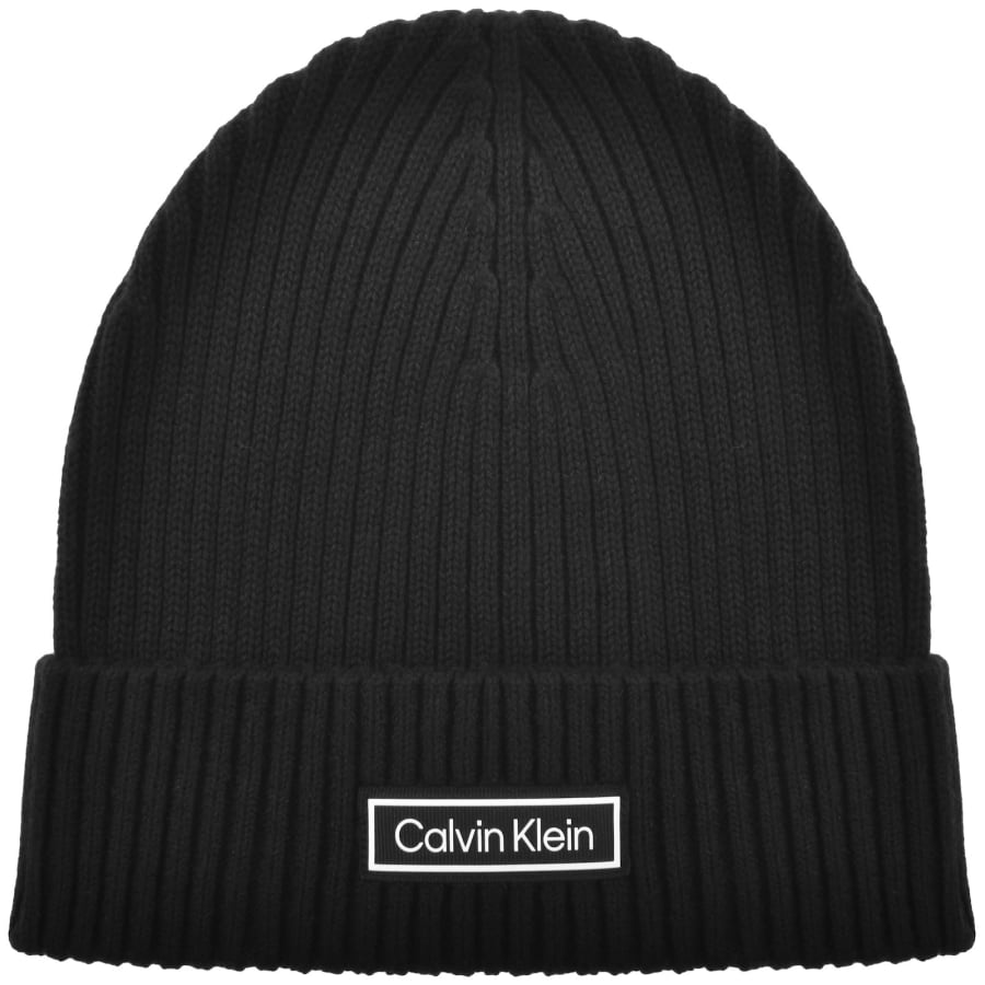 Image number 1 for Calvin Klein Patch Chunky Rib Beanie Black
