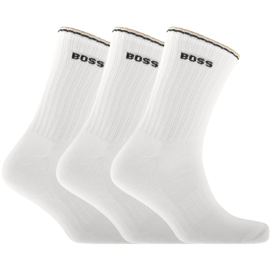 Image number 1 for BOSS 3 Pack Quarter Length Rib Socks White