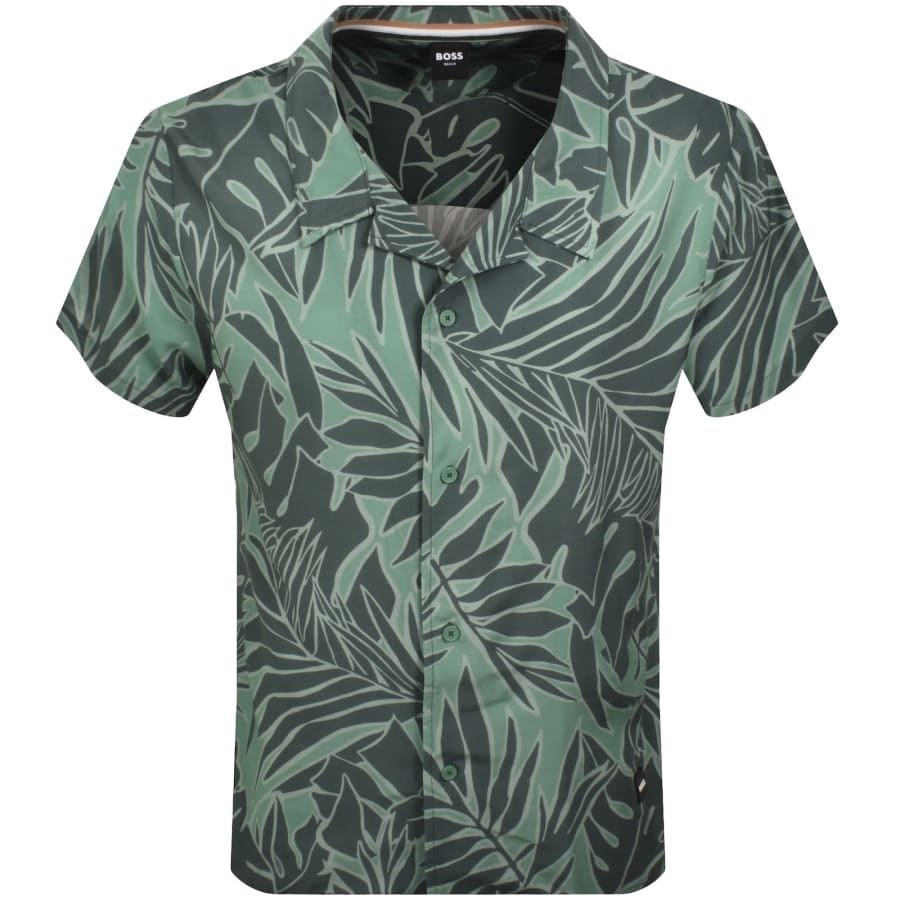 Image number 1 for BOSS Short Sleeve Beach Shirt Green