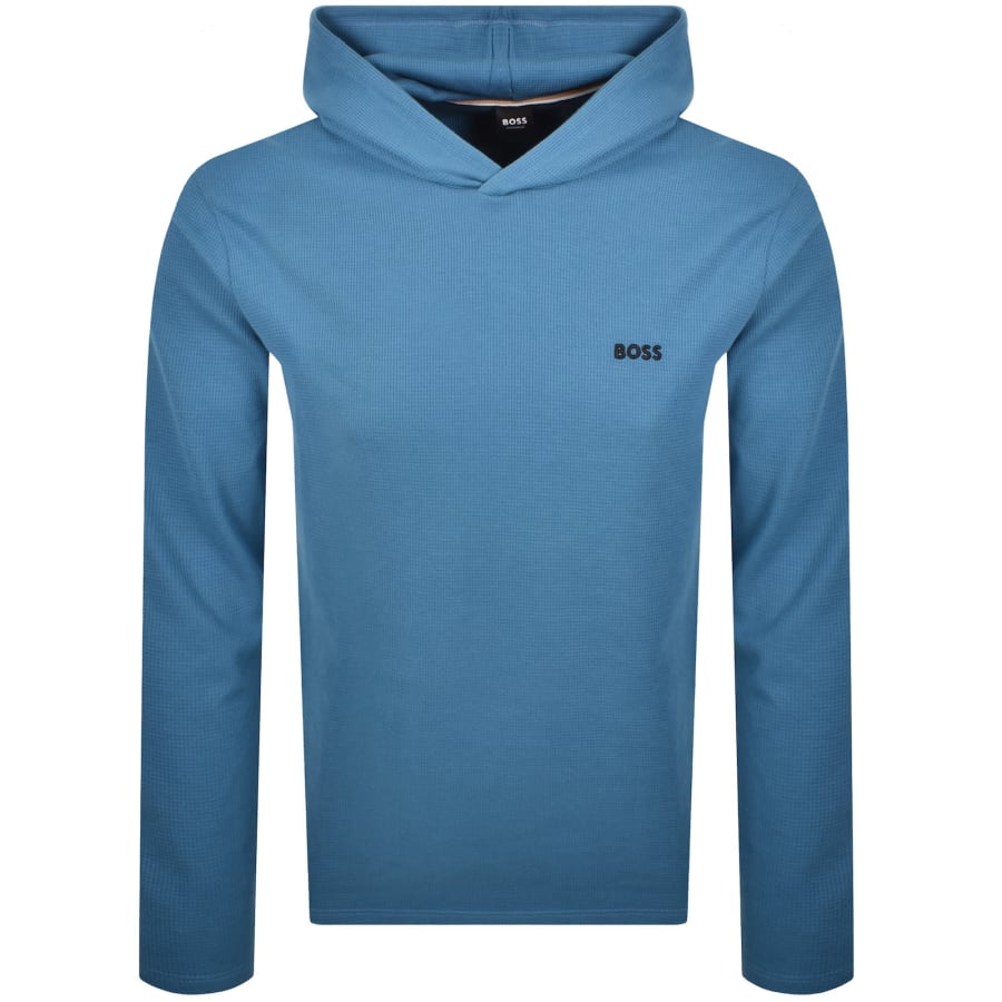 Image number 1 for BOSS Waffle Long Sleeve Hooded T Shirt Blue