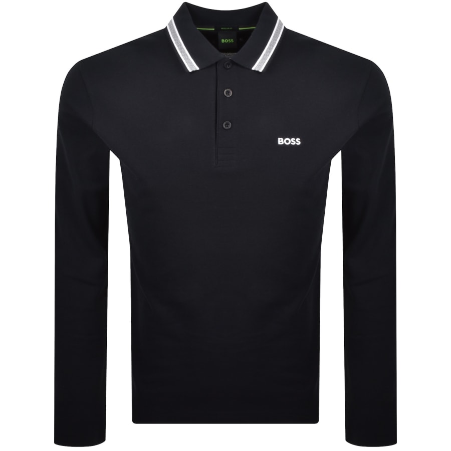 Image number 1 for BOSS Plisy Long Sleeve Polo Dark Blue