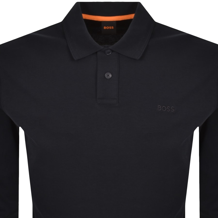Image number 2 for BOSS Interlock Long Sleeved Polo Dark Blue