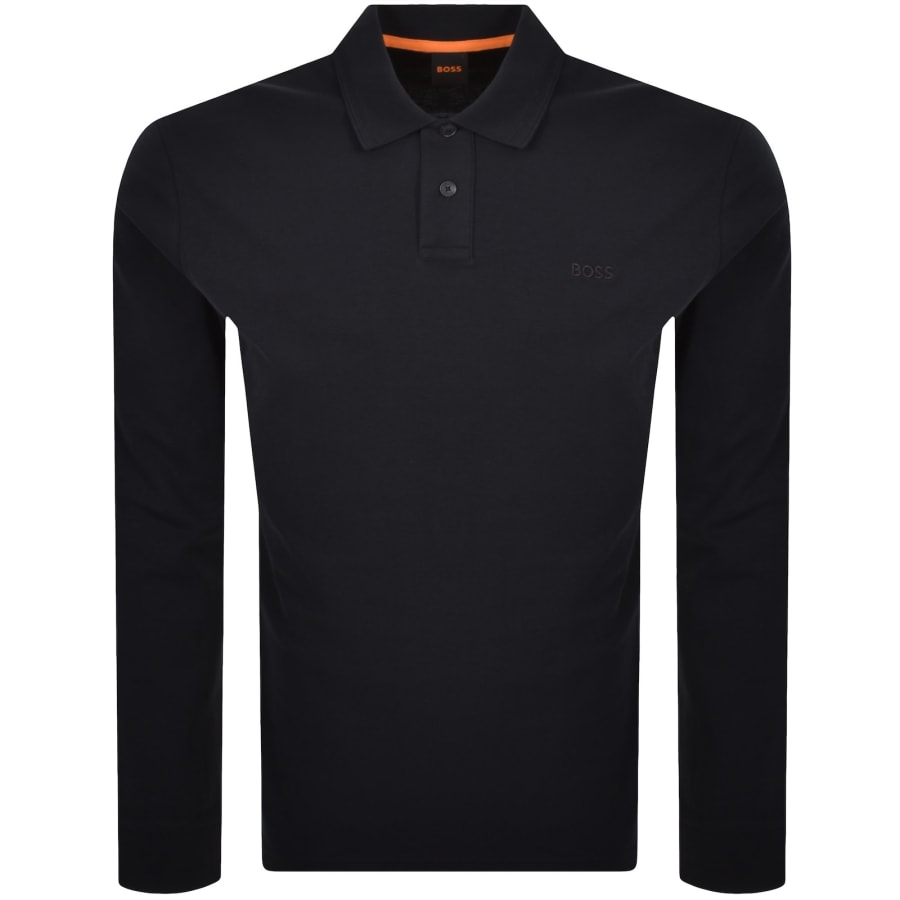 Image number 1 for BOSS Interlock Long Sleeved Polo Dark Blue