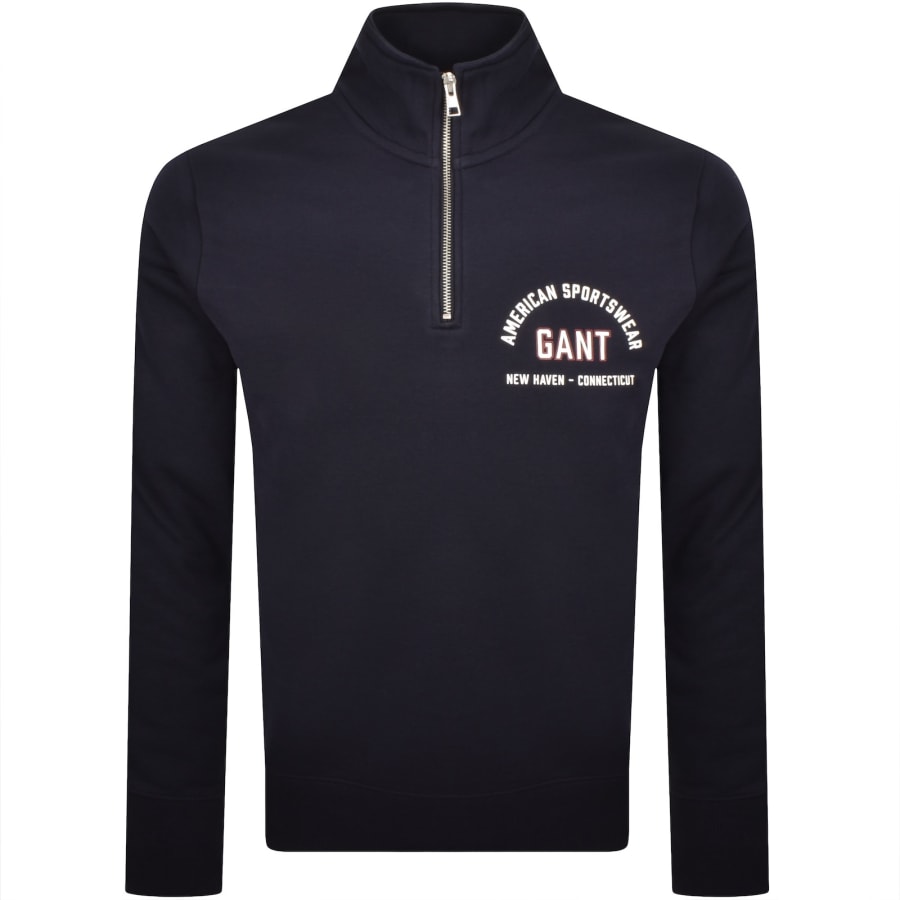 Image number 1 for Gant Graphic Half Zip Sweatshirt Navy