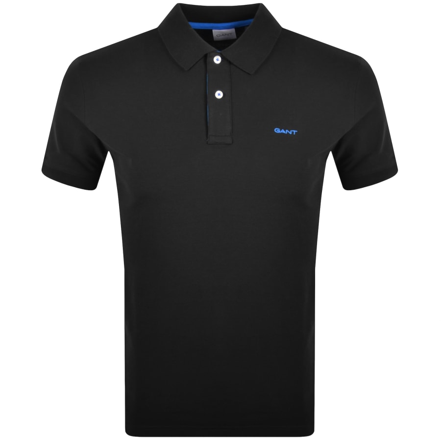 Image number 1 for Gant Collar Contrast Rugger Polo T Shirt Black