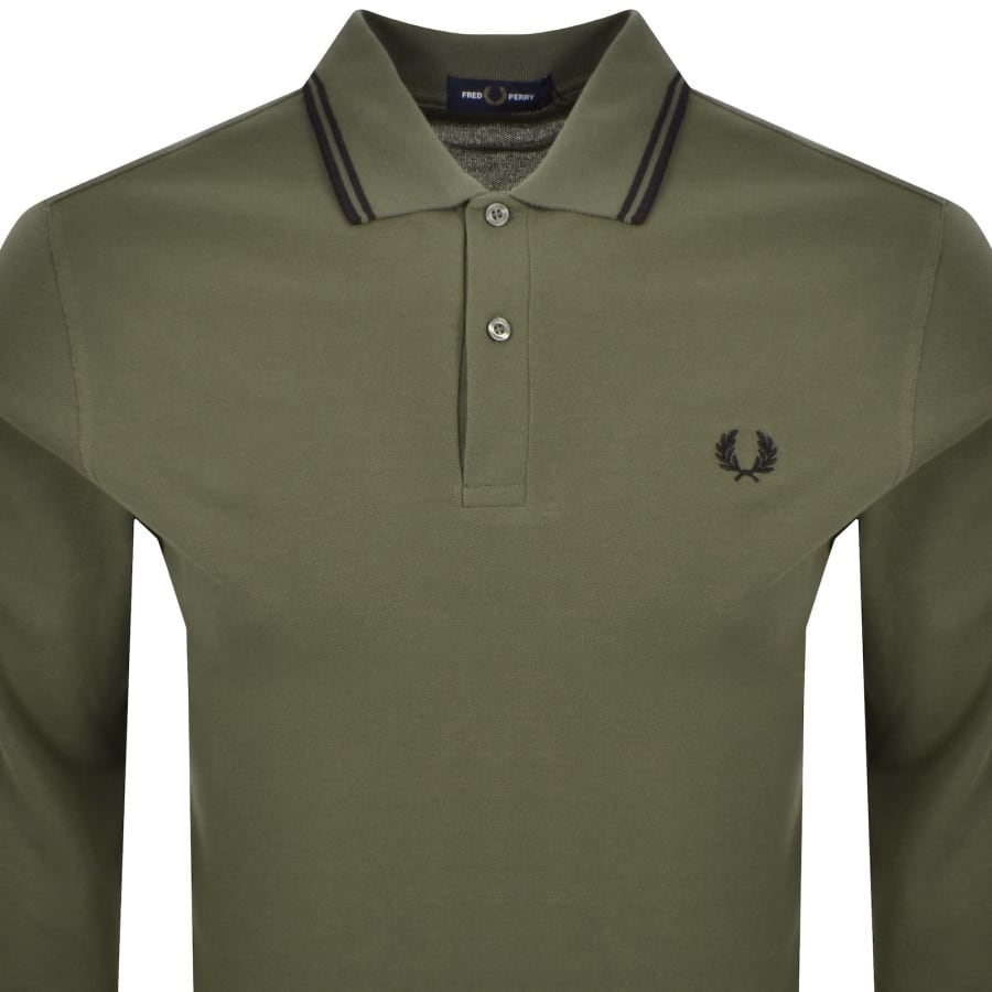 Image number 2 for Fred Perry Long Sleeved Polo T Shirt Green