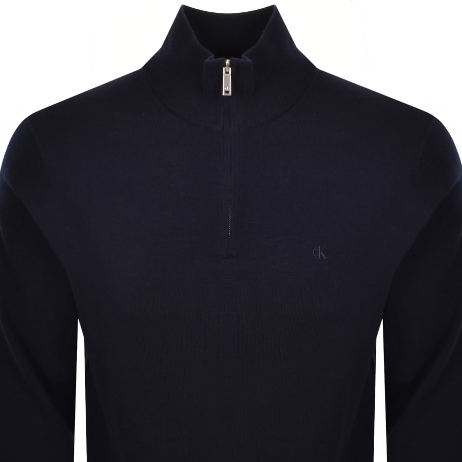 Image number 2 for Calvin Klein Merino Wool Zip Neck Jumper Navy