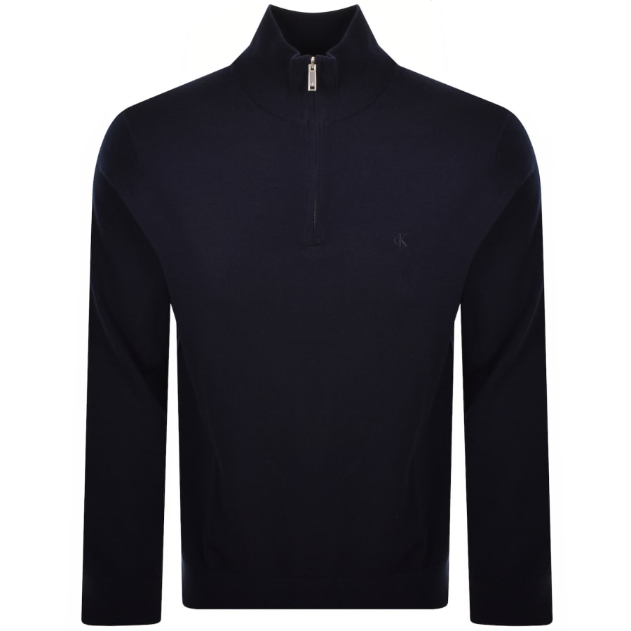 Image number 1 for Calvin Klein Merino Wool Zip Neck Jumper Navy