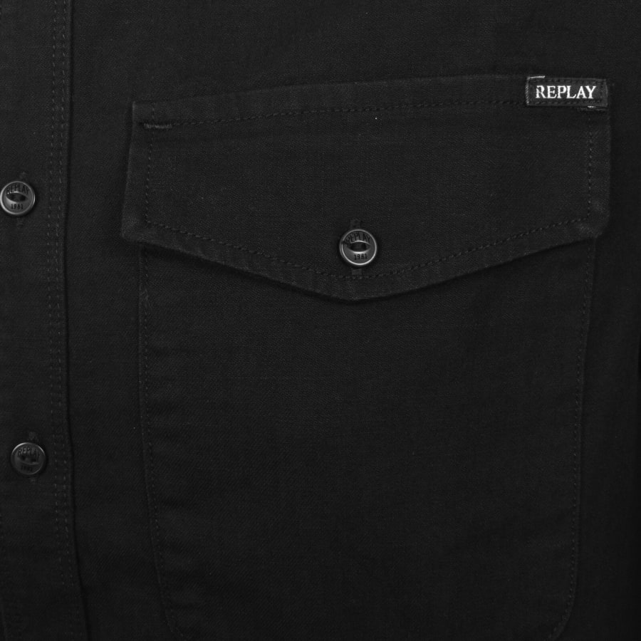 Image number 4 for Replay Denim Look Long Sleeved Shirt Black