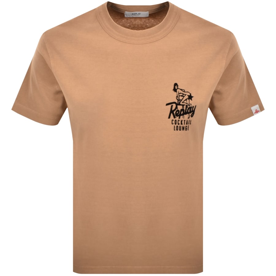 Image number 2 for Replay Flock Graphic T Shirt Brown