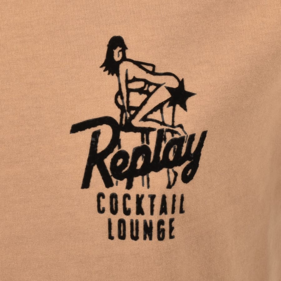 Image number 3 for Replay Flock Graphic T Shirt Brown
